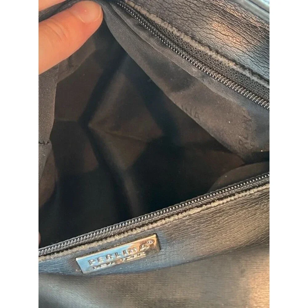 Perlina Leather Tote Bag Purse Black 18” Women's with lock charm